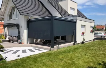 Pergola Aluminium avec Stores Rétractables Gris Anthracite