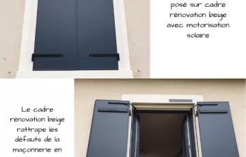 Volet battant aluminium motorisé solaire posé sur cadre rénovation
